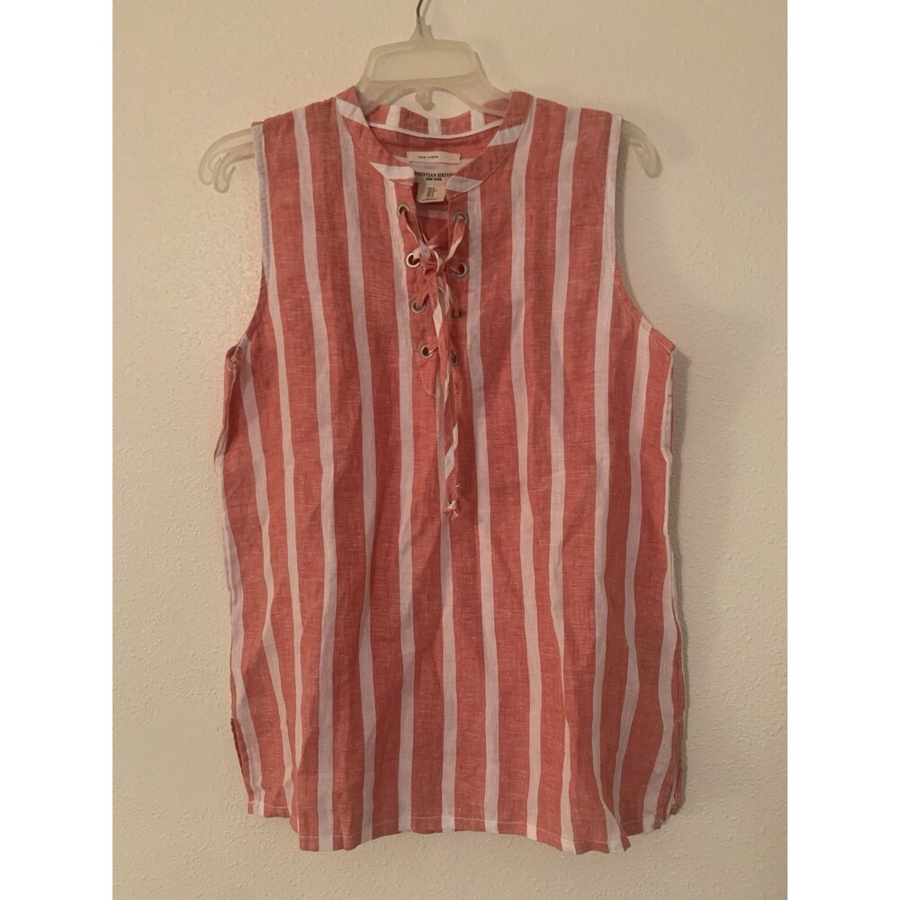 Christian Siriano Women Shirt Small Tunic Blouse 100% Linen Sleeveless Pink